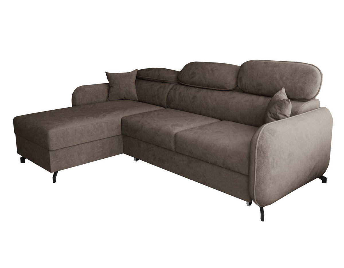 ECKSOFA L Form Ribella 5 Braun 265/180/100 cm Links mit Schlaffunktion - Schwarz/Bronzefarben, Textil/Metall (180/265cm) - AX Living