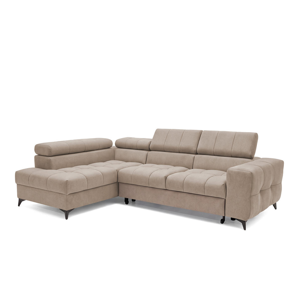 ECKSOFA PUDDING S Links mit Schlaffunktion 125x195 Velours Beige - Beige/Schwarz, Holz/Textil (177/275cm) - Muffo