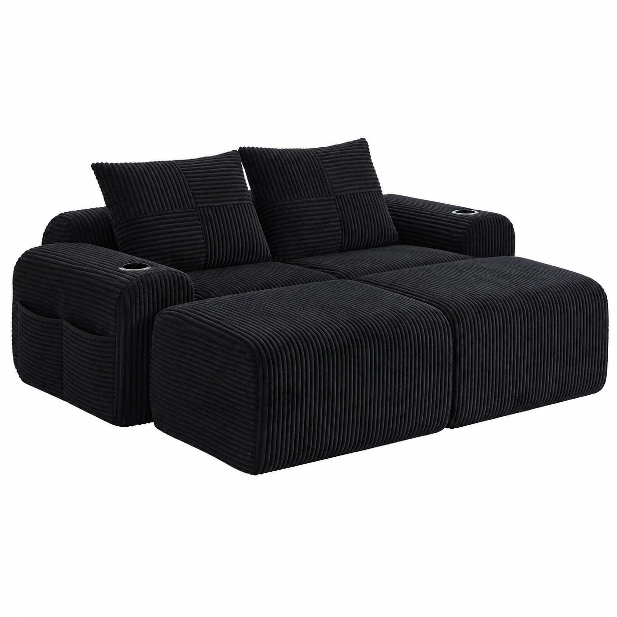 SOFA modular 200 x 174 cm Cord Black - Schwarz, Kunststoff (174/80/200.1cm) - Meubliv