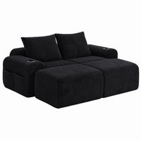 SOFA modular 200 x 174 cm Cord Black - Schwarz, Kunststoff (174/80/200.1cm) - Meubliv