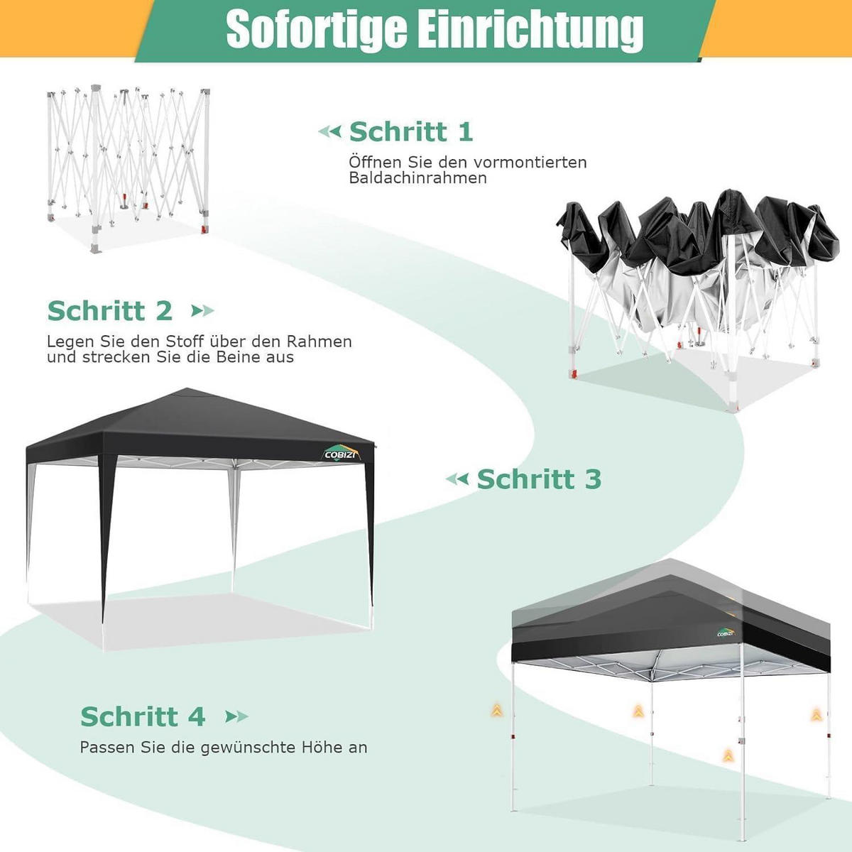 GARTENPAVILLON 3 x 3 m Wasserdicht Schwarz - Schwarz, Textil (300/262/300cm)