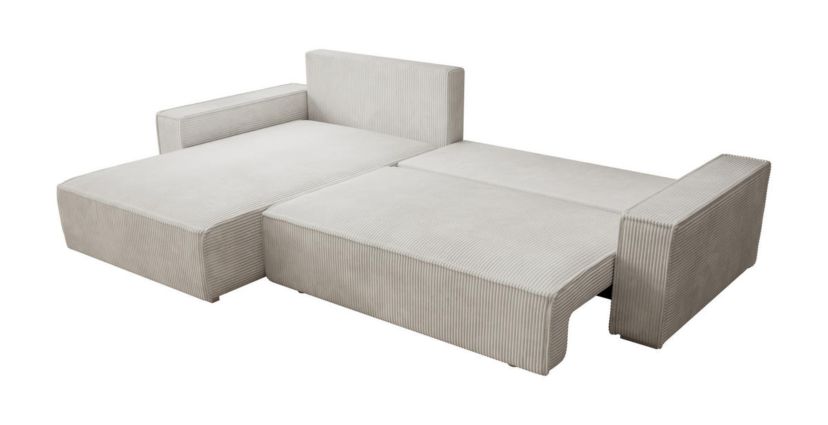 ECKSOFA Alice mit Bettkasten und Schlaffunktion, Cordstoff in L-Form - Creme, Textil (289/184cm)