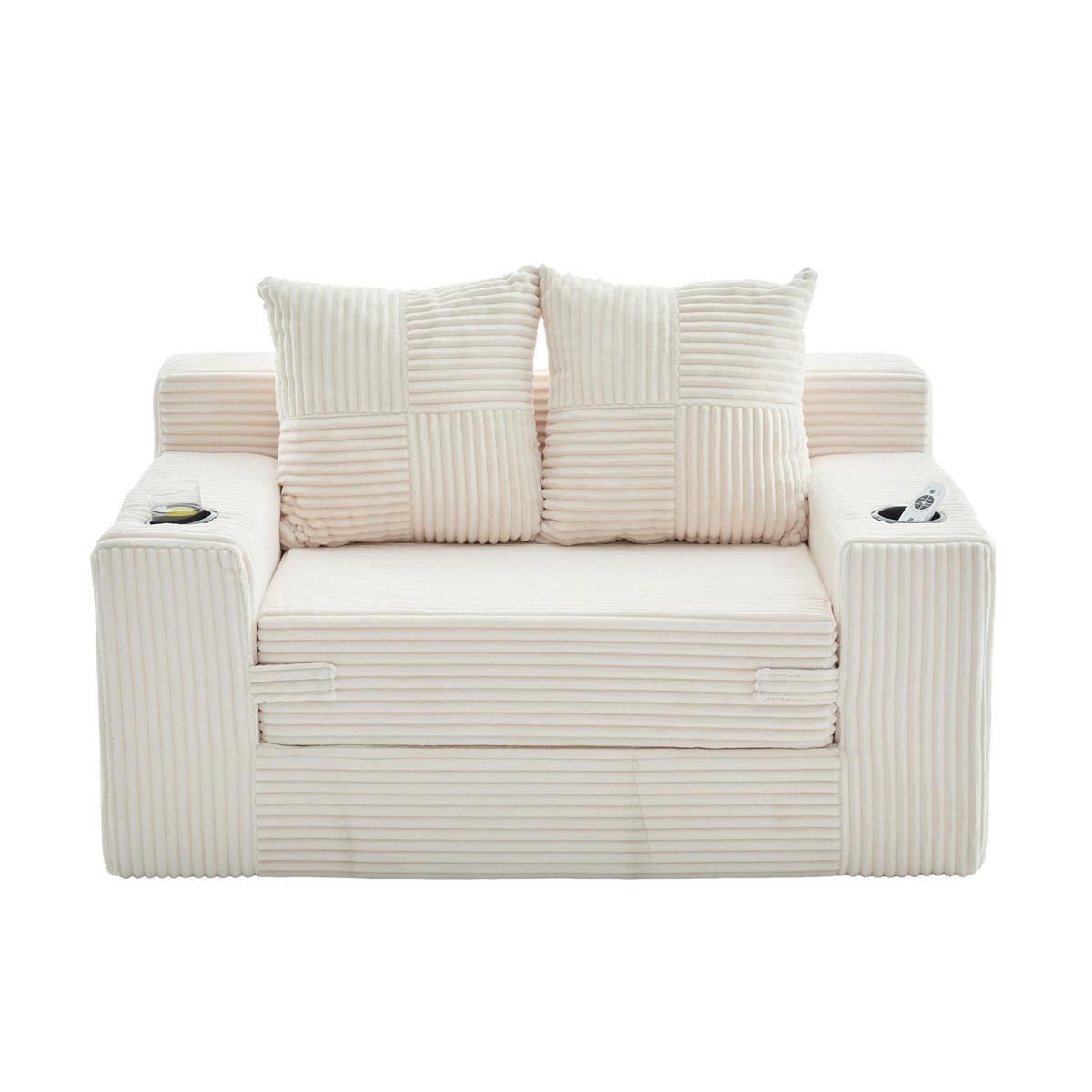 1,5-SITZER ausklappbar, Getränkehalter/Seitentasche, Cord, Beige - Beige, Textil (133/64/87cm) - LVHOM