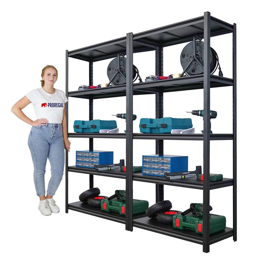 SCHWERLASTREGAL Thorin 2er-Set 180x90x40cm Fachlast 350 kg Schwarz - Schwarz, Metall (180/180/40cm) - PROREGAL