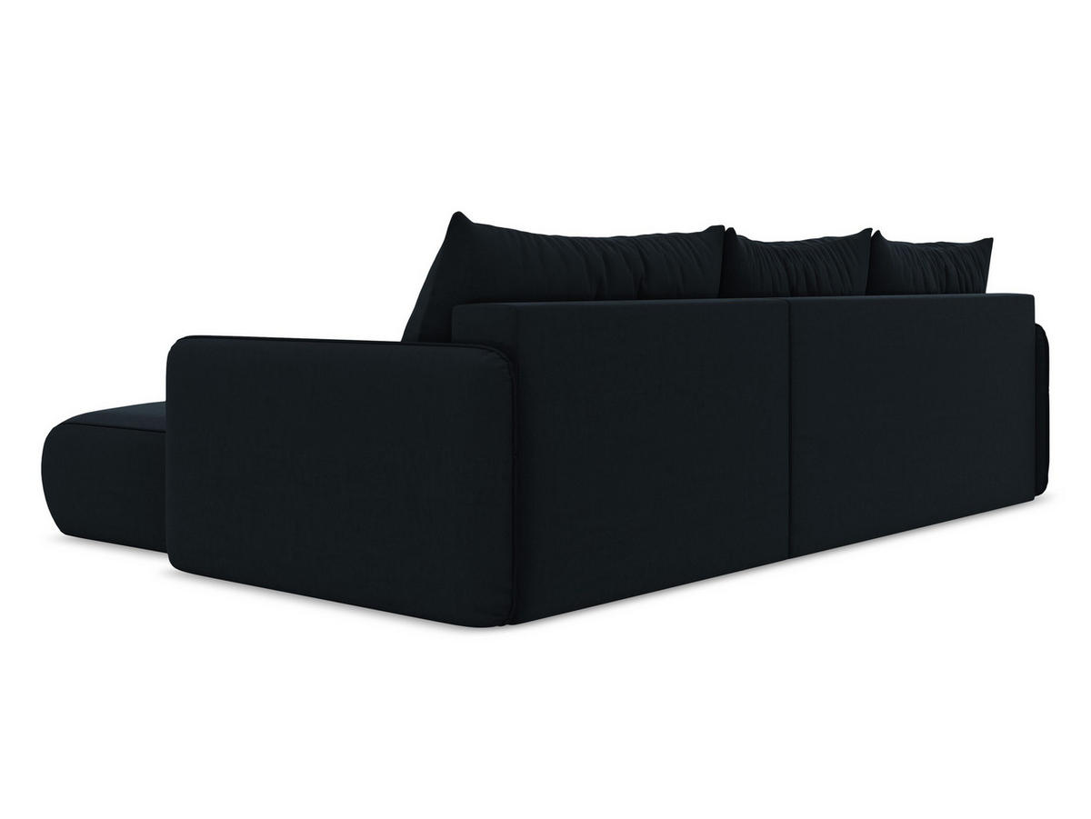 ECKSOFA mit Schlaffunktion Samt Stoff Blau - Blau/Schwarz, Kunststoff/Textil (240/148cm) - Makamii