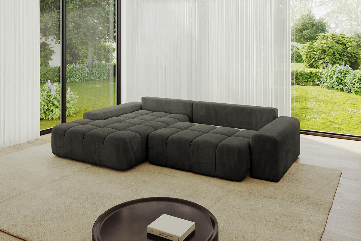 ECKSOFA Ottomane Links ENSI-L - 267x164x88 cm Schwarz - Schwarz, Holzwerkstoff/Kunststoff (267/164cm) - ALTDECOR