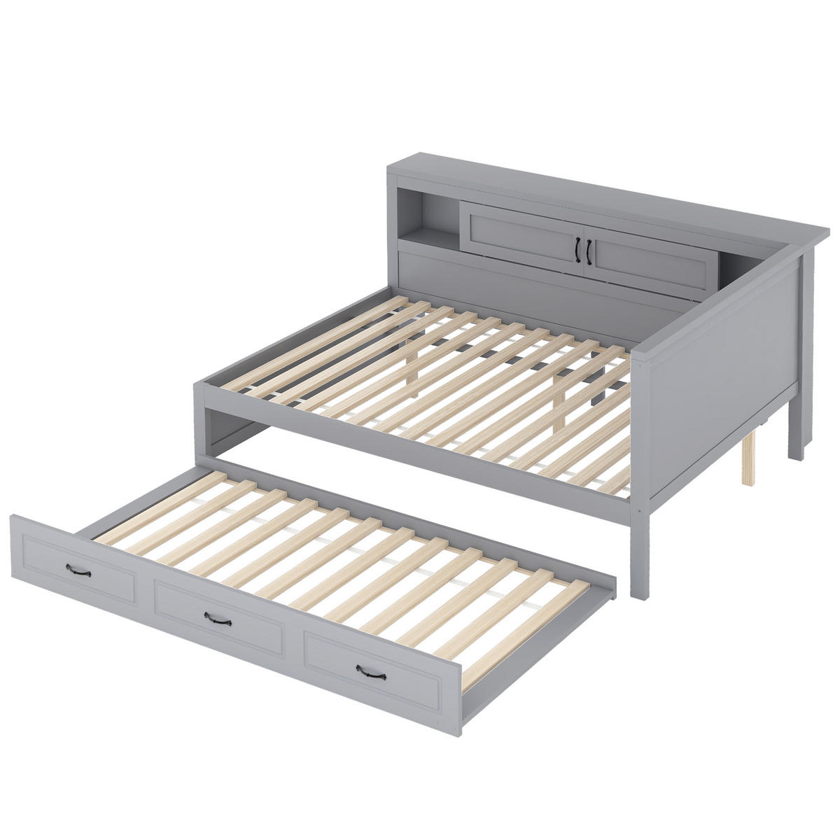 MULTIFUNKTIONSBETT 140/200 cm grau mit LED-Leuchten und ausziehbarem Bett - Grau, Holzwerkstoff (140/200cm) - OKWISH