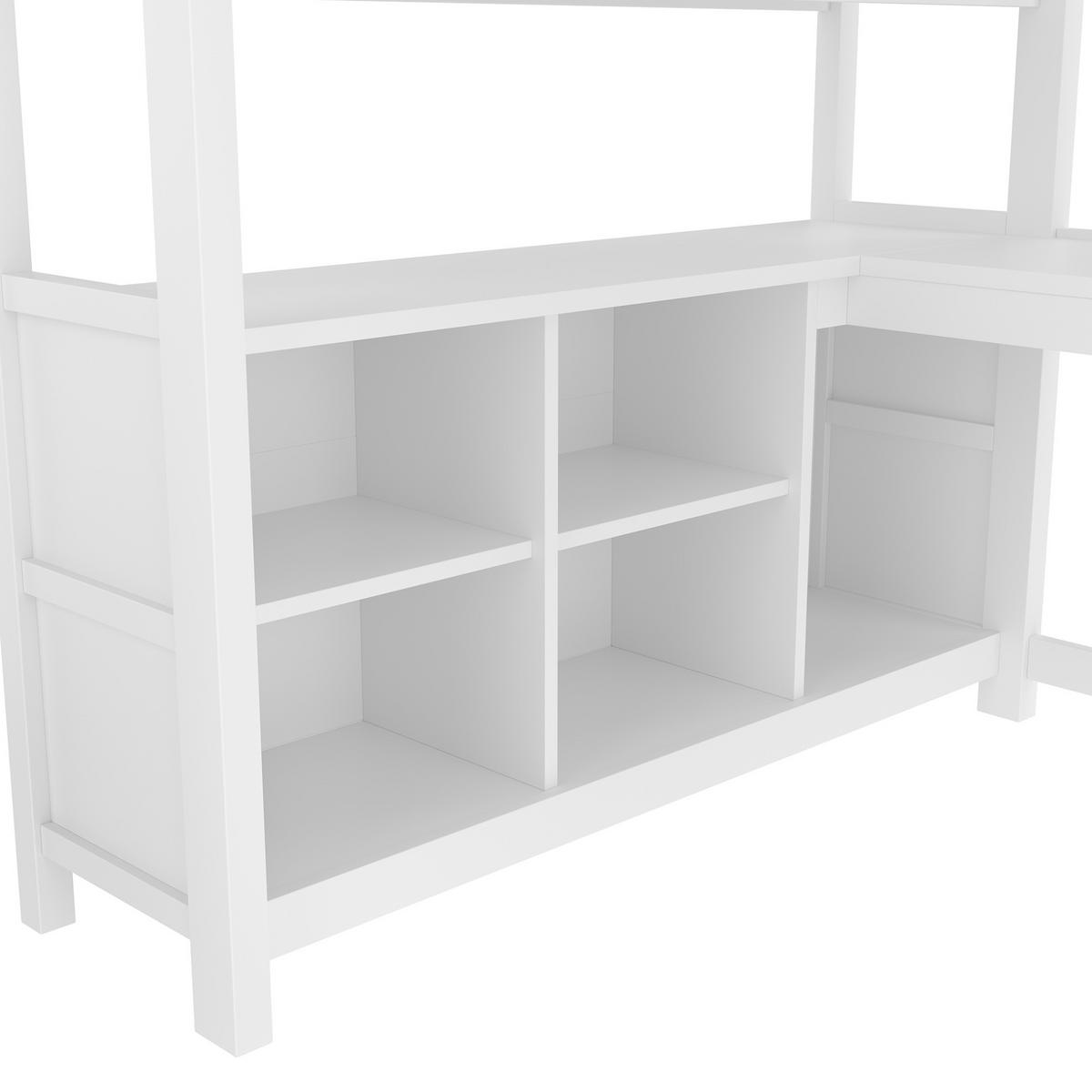 HOCHBETT 140/200 cm Weiß aus Kiefernholz und MDF mit Schreibtisch und Kleiderschrank - Weiß, Holz (140/200cm) - OKMYHOME