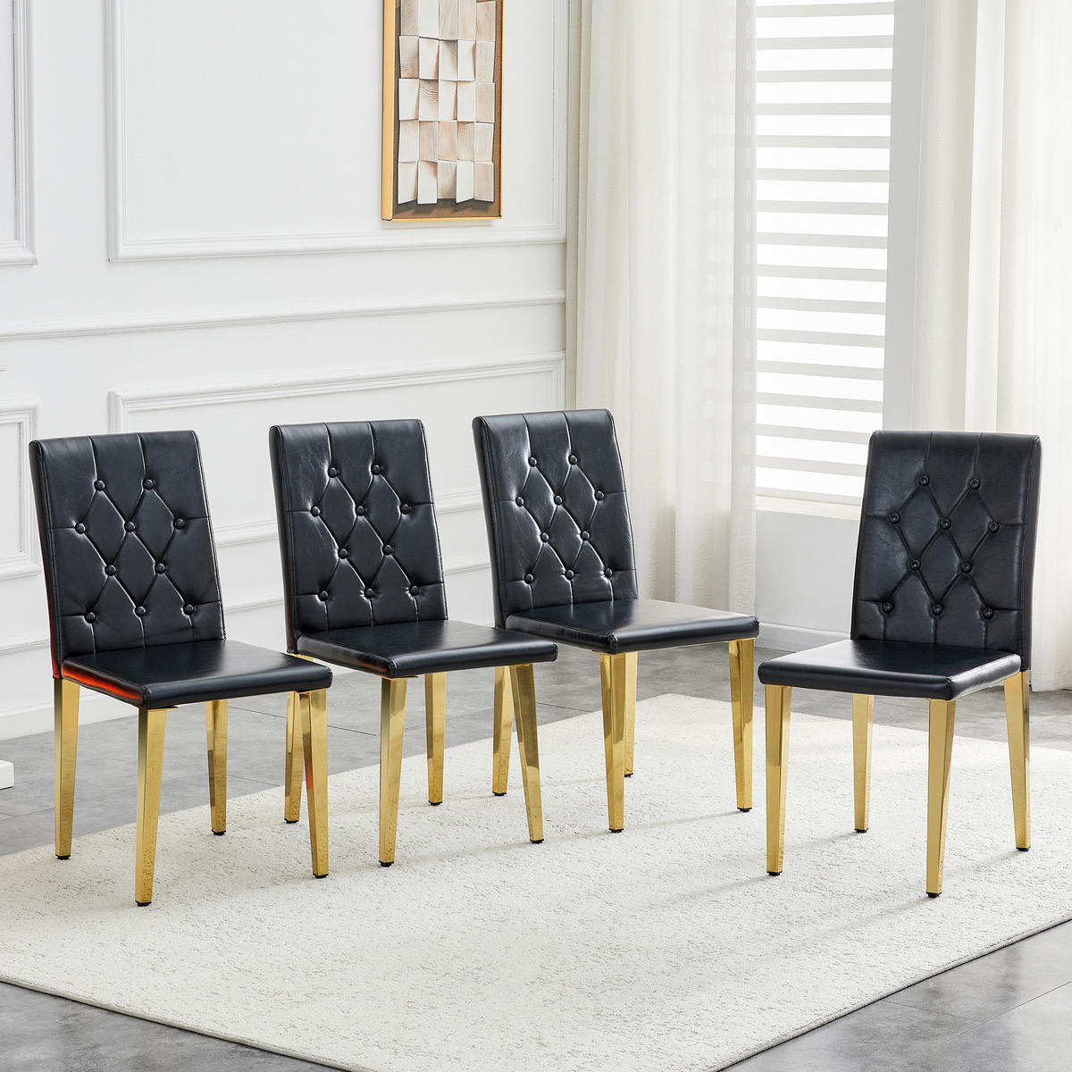 ESSZIMMERSTÜHLE 4er-Set 89 cm PU-Leder Schwarz mit goldfarbenen Metallbeinen - Schwarz, Metall (46/89/42cm) - Meubliv