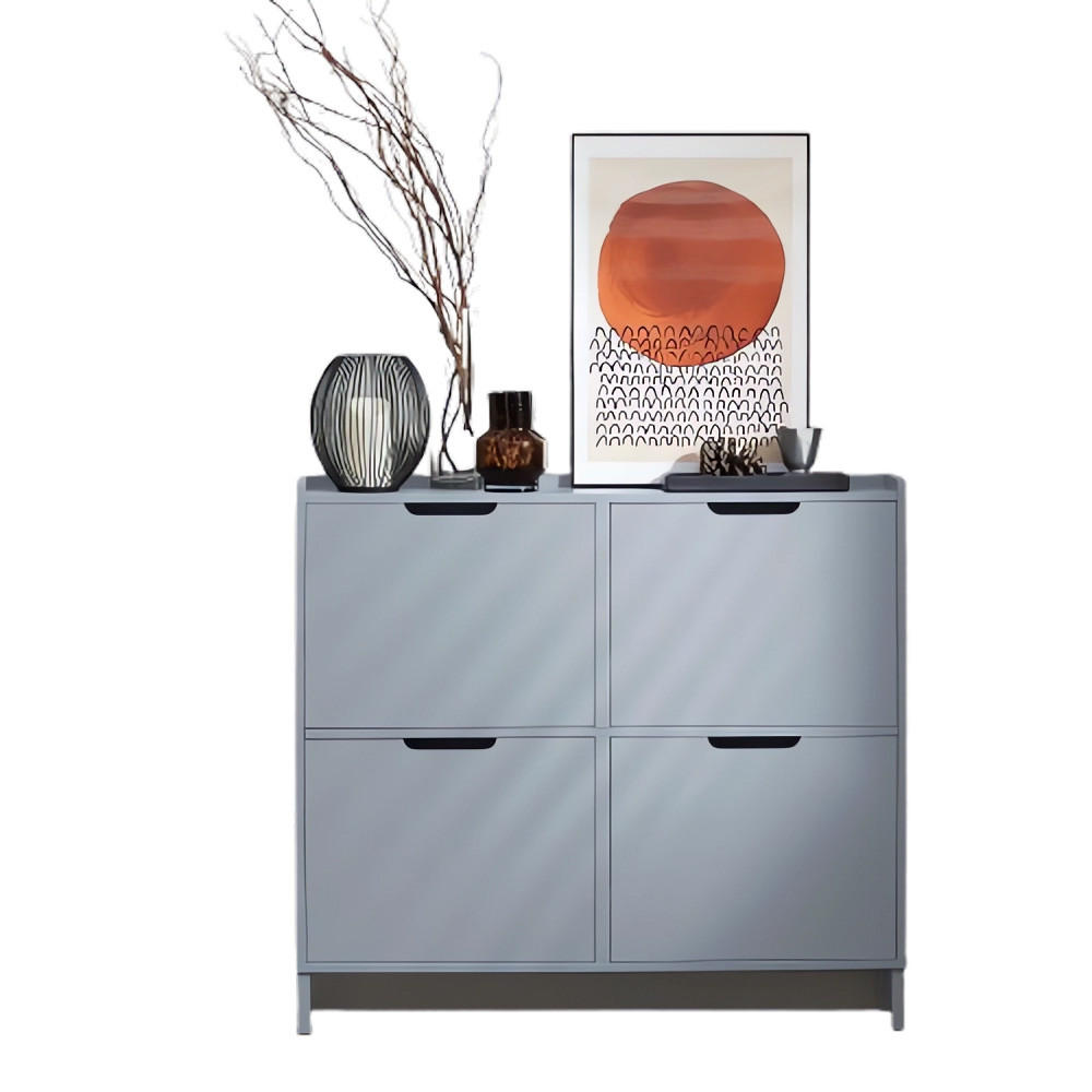 FSR100 Schuhkipper 4 Klappen Schuhschrank schmal Schuhkommode Schuhablage Hellgrau - Hellgrau, Holzwerkstoff/Metall (100/90/19cm)