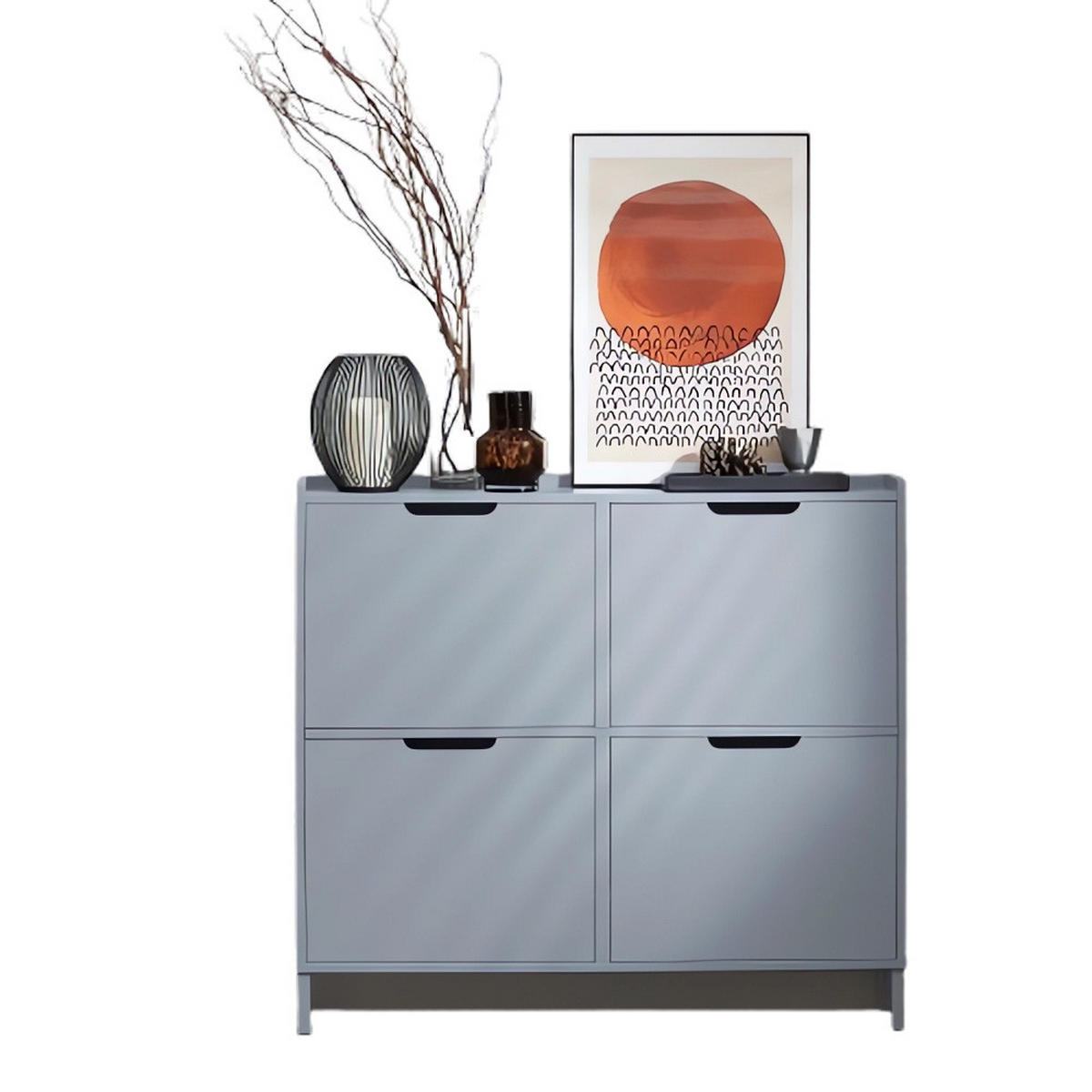 FSR100 Schuhkipper 4 Klappen Schuhschrank schmal Schuhkommode Schuhablage Hellgrau - Hellgrau, Holzwerkstoff/Metall (100/90/19cm)