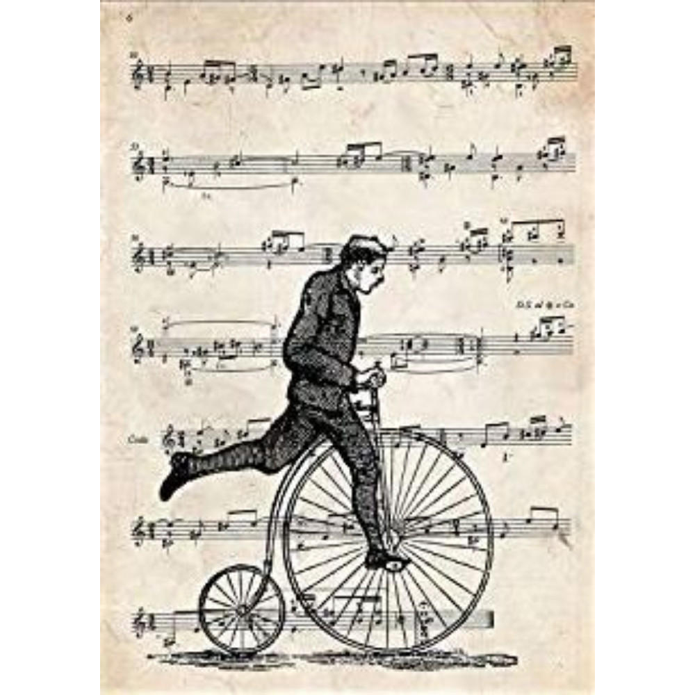 POSTER Hochrad-Fahrradauf Noten. A4 Schwarzer Rahmen - Schwarz, Papier (29.7/5/21cm) - Nacnic