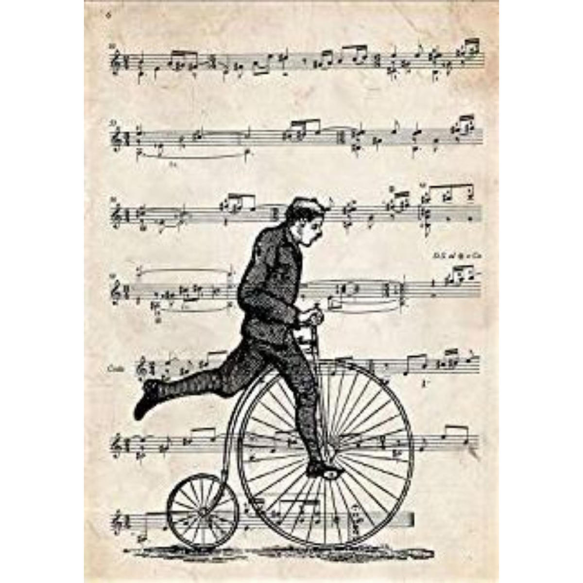 POSTER Hochrad-Fahrradauf Noten. A4 Schwarzer Rahmen - Schwarz, Papier (29.7/5/21cm) - Nacnic