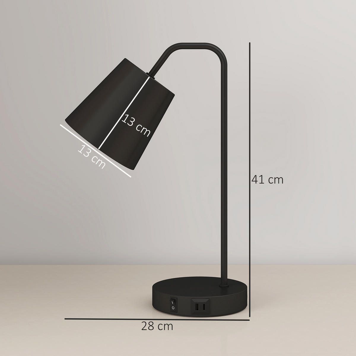 TISCHLAMPE Stahl Schwarz - Schwarz, Metall (28/15/41cm) - HOMCOM