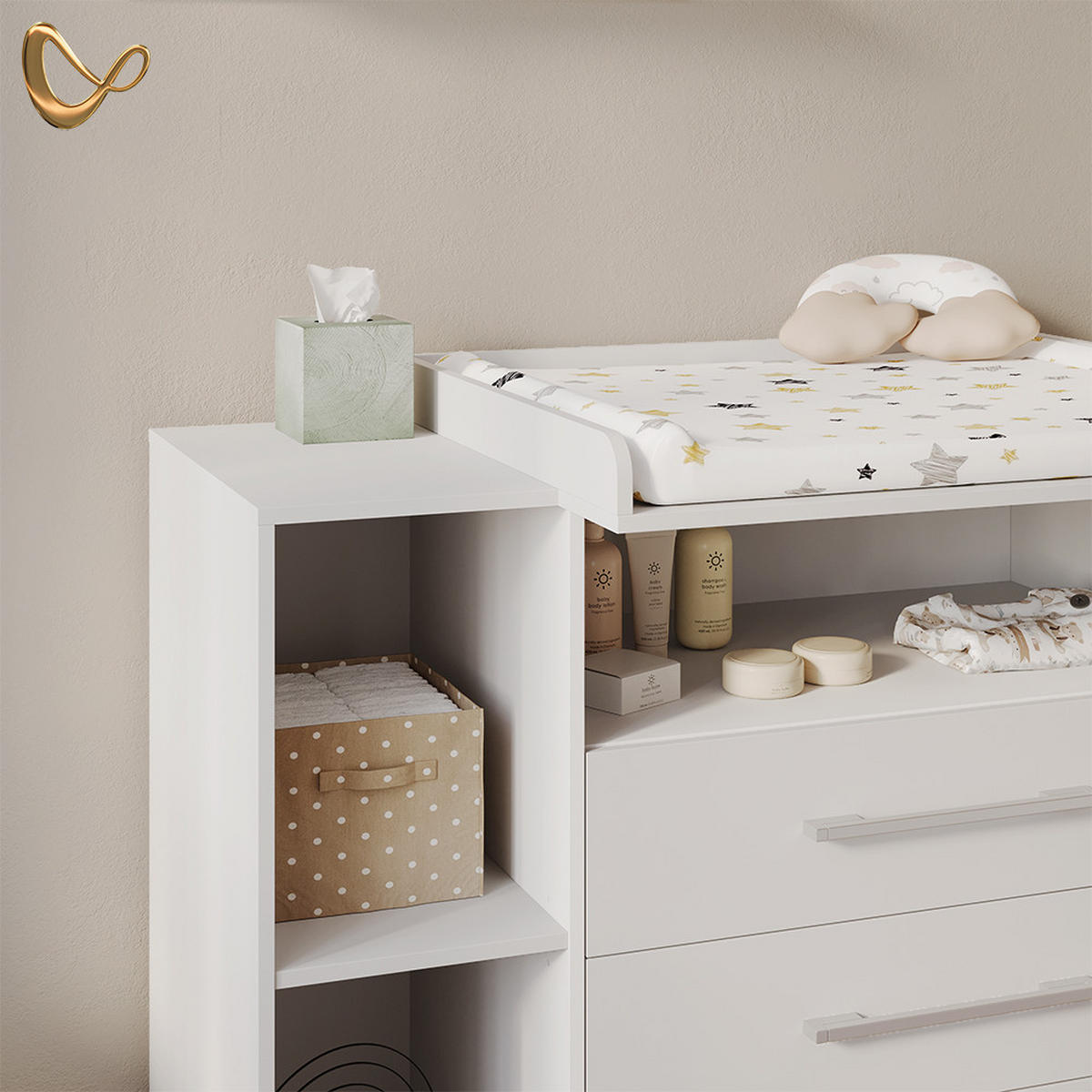 WICKELKOMMODE Torino Weiß XL mit Schubladen - Weiß, Holzwerkstoff (143/100/70cm) - Livinity®