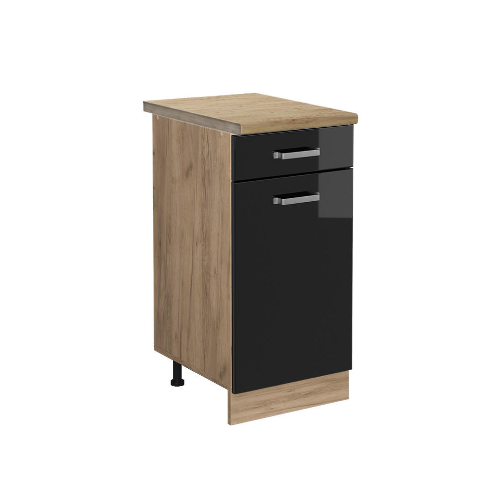 KÖKSUNDERSKÅP R-Line Svart högblank 40 cm , AP Oak Svart högglans, Honungsek 81.6/40/60 cm
