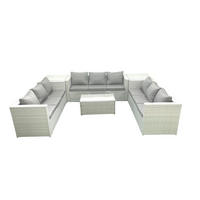 GARTENSET mit 3-SITZER SOFA,COUCHTISCH Polyrattan Hellgrau-Mix 9-Sitzer - Hellgrau/Grau, Glas/Kunststoff - Fimous