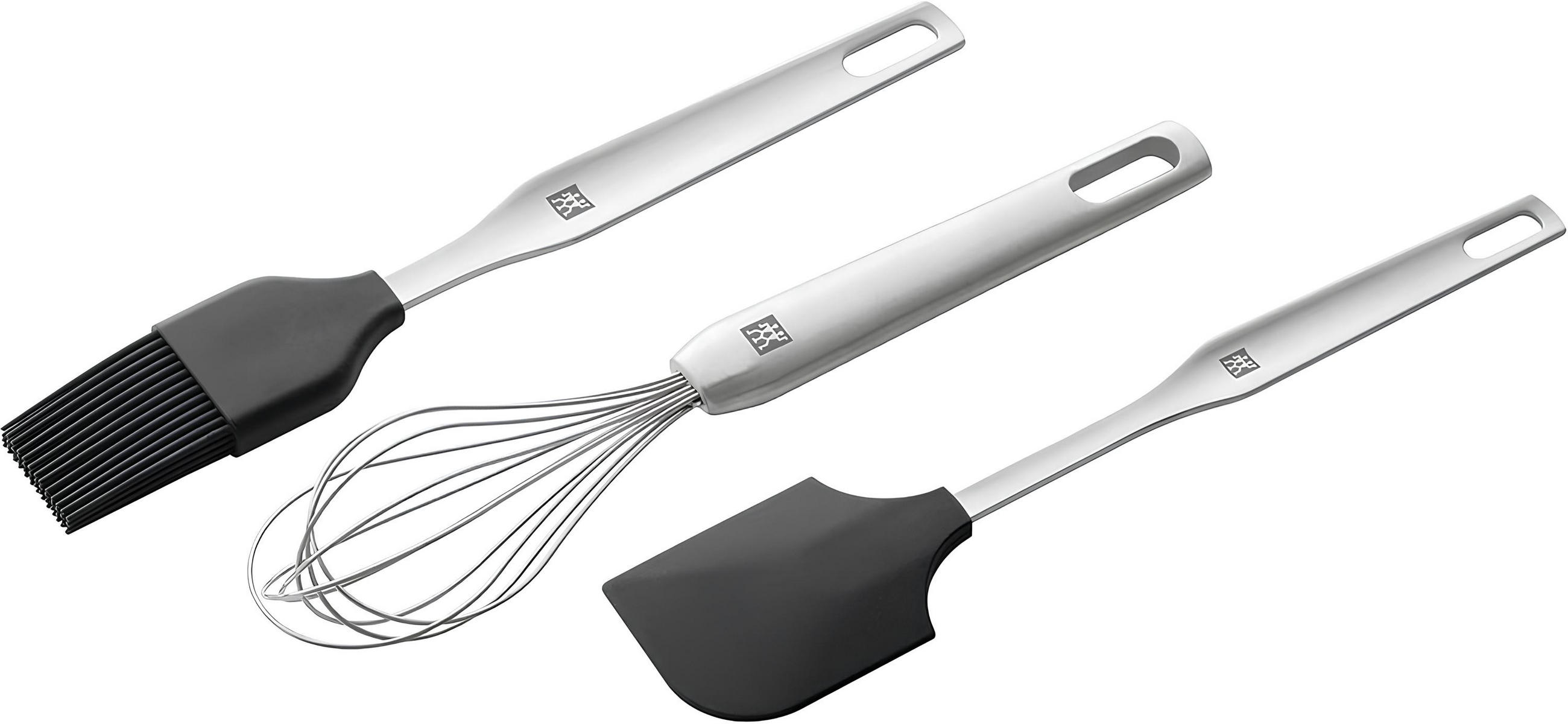 BACKSET – Twin 3-teilig – Backpinsel, Teigschaber & Schneebesen, Edelstahl & Silikon, Spülmaschinengeeignet, Ergonomisch - Silberfarben, Kunststoff/Metall (25/28/27cm) - Henckels by ZWILLING