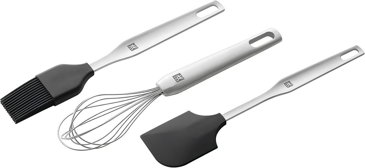 BACKSET – Twin 3-teilig – Backpinsel, Teigschaber & Schneebesen, Edelstahl & Silikon, Spülmaschinengeeignet, Ergonomisch - Silberfarben, Kunststoff/Metall (25/28/27cm) - Henckels by ZWILLING