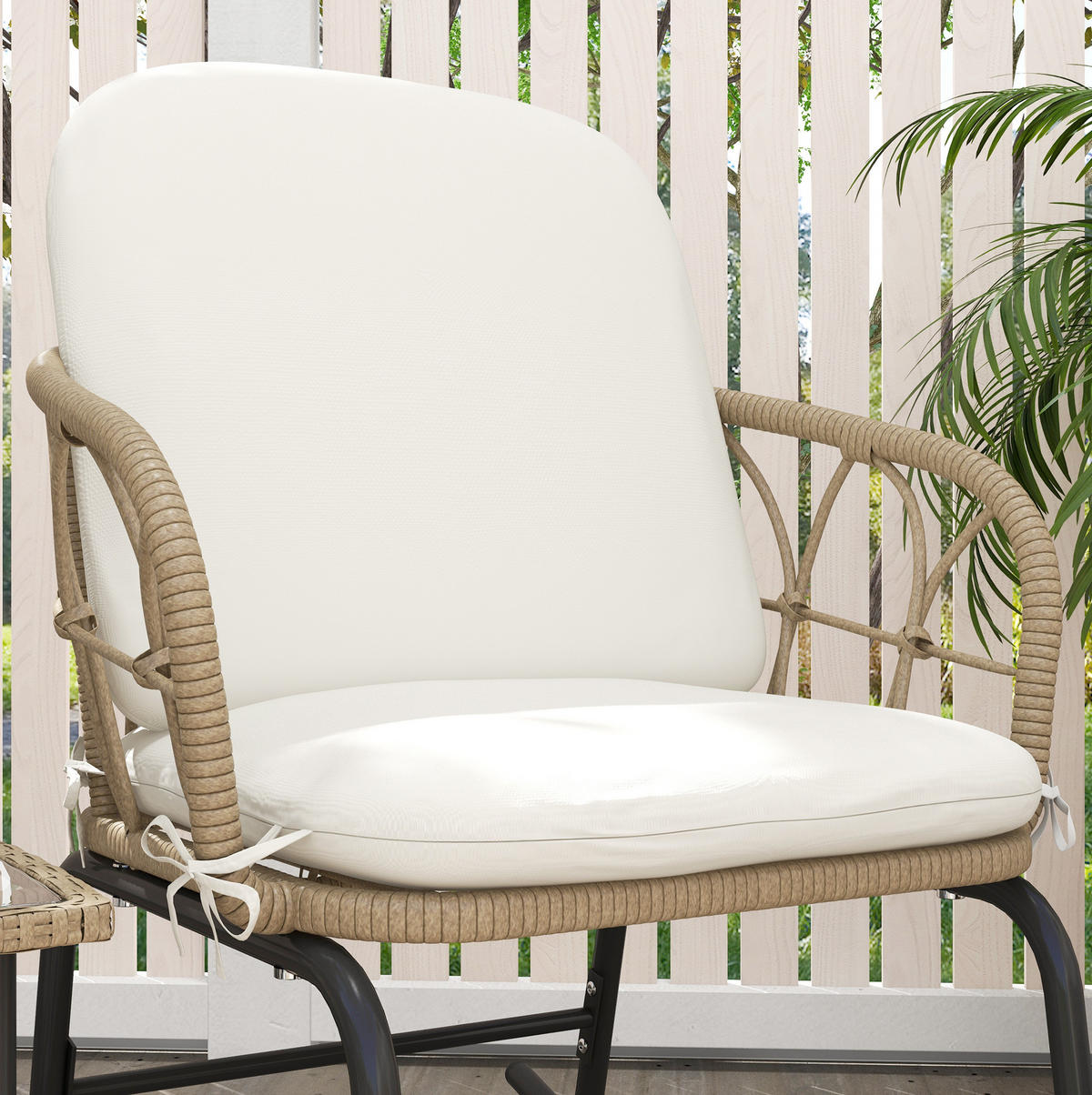 3-TEILIGES Schaukelstuhl-Set mit Tisch Rattan & Glasplatte - Beige, Metall - Modfu