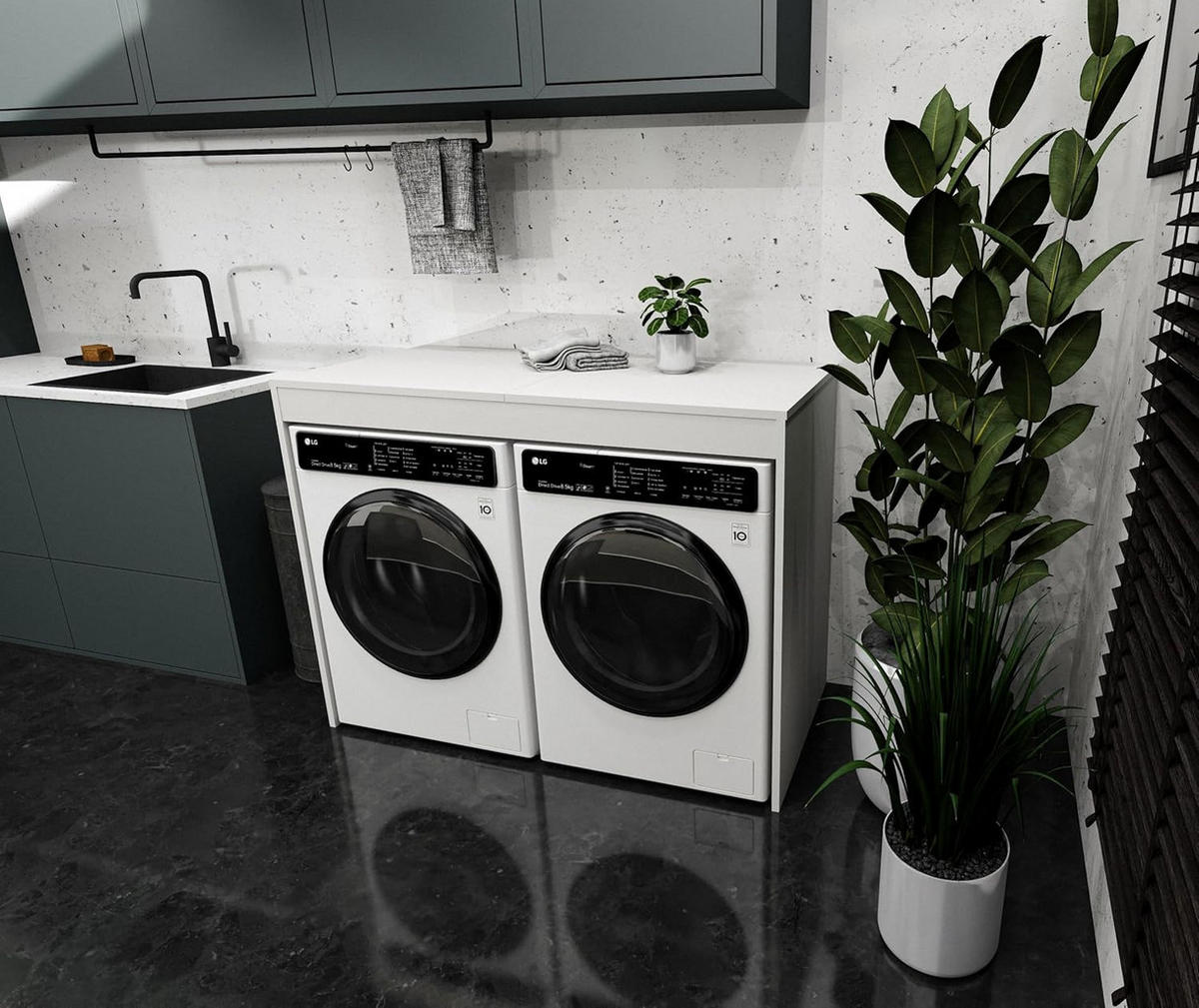 WASCHMASCHINENSCHRANK für Waschmaschine & Wäschetrockner Weiß 129/97/61 - Weiß, Holzwerkstoff (129/97/61cm) - RAUMHIRSCH FURNITURE