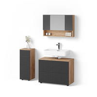 BADMÖBEL-SET Ronco Anthrazit gepunktet 3 Teile, mit Schubladenschrank und Midischrank - Eichefarben/Anthrazit, Holzwerkstoff (80/58/41cm) - Livinity®