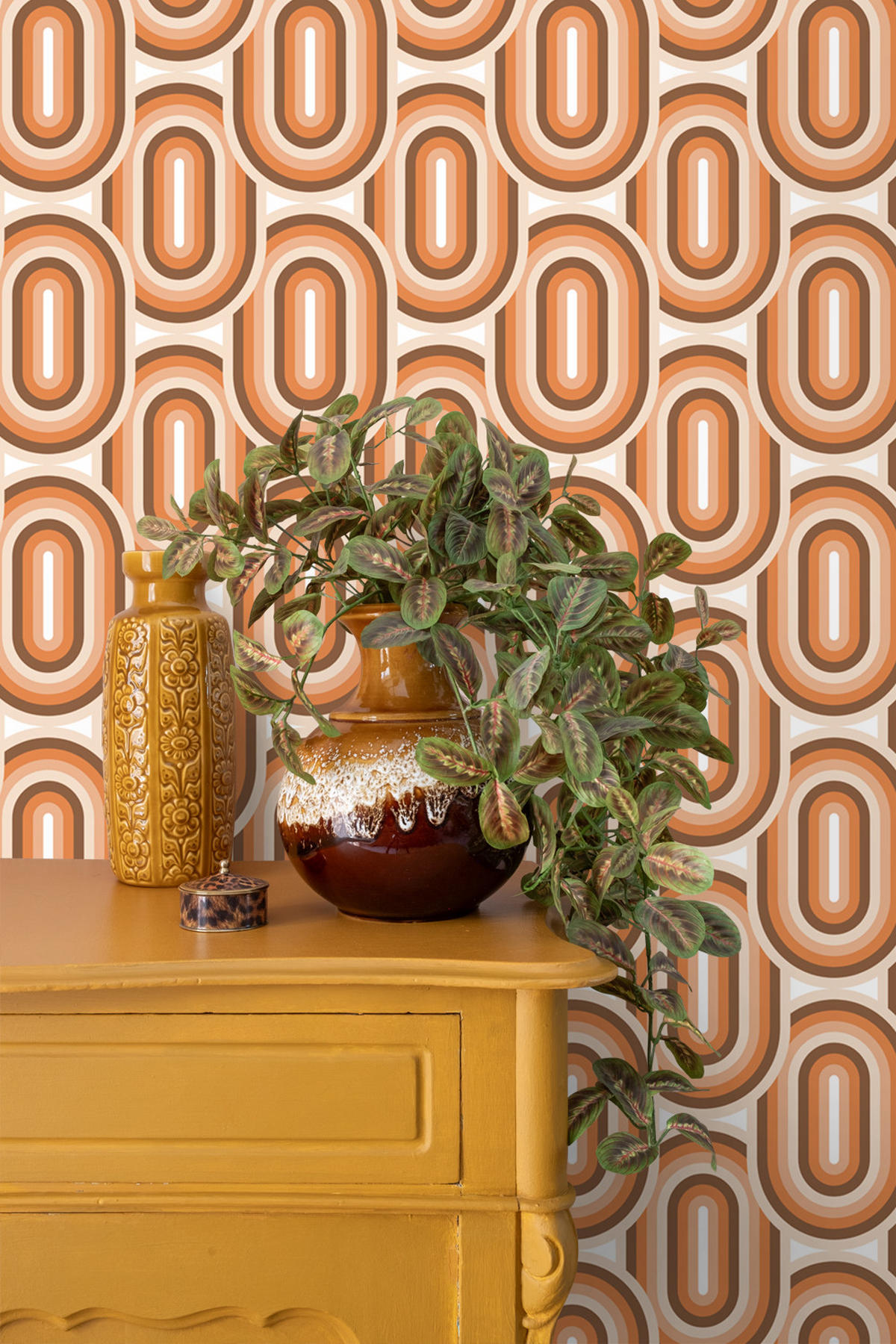 TAPETE Retro-Ornamente 53 cm x 10.05 m - Orange, Papier (53/1000cm) - ESTAhome