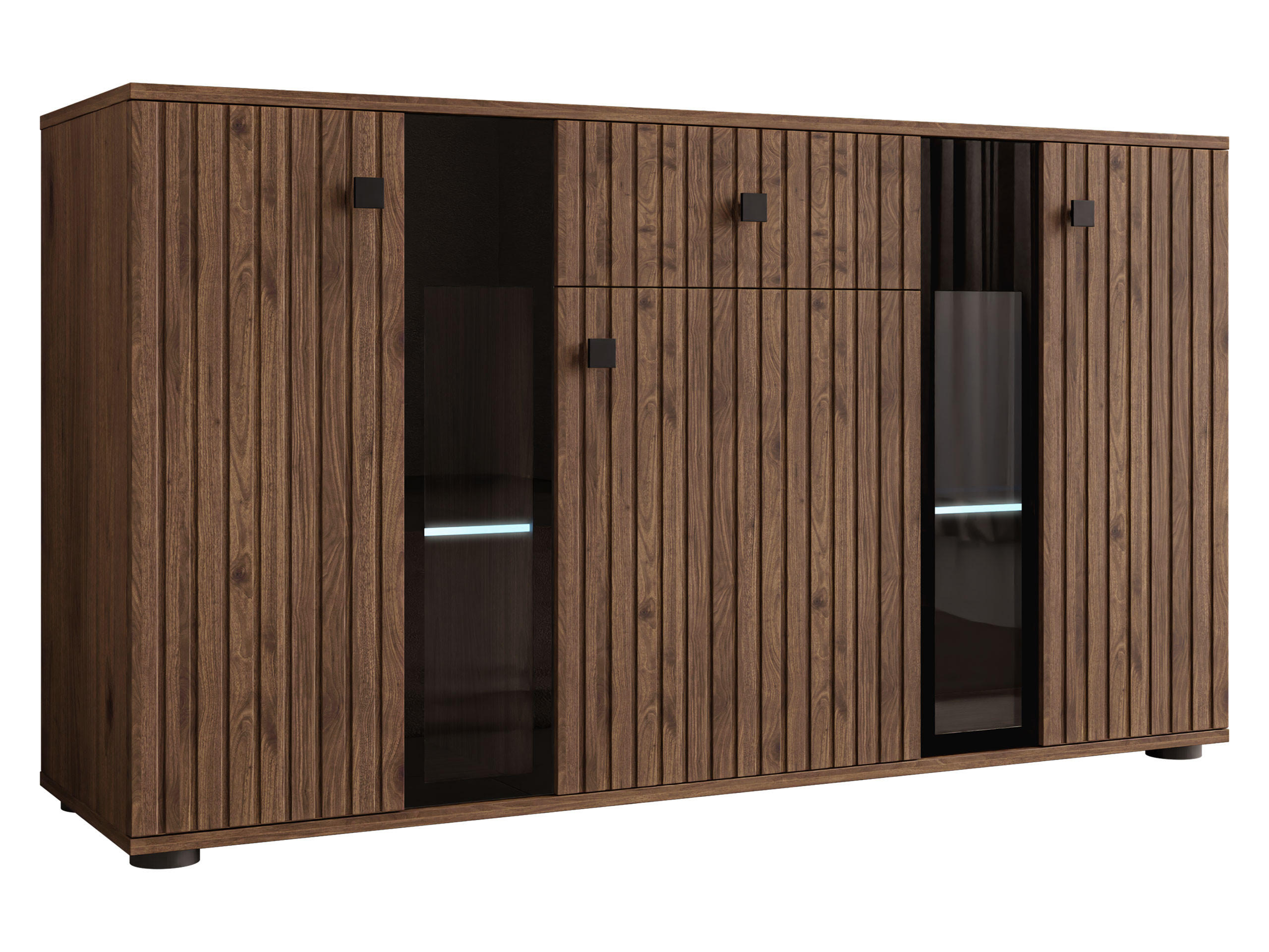 KOMMODE Salsa II mit blauer LED Beleuchtung - Nussbaumfarben/Schwarz, Holzwerkstoff/Kunststoff (141/80/41cm) - MIRJAN24