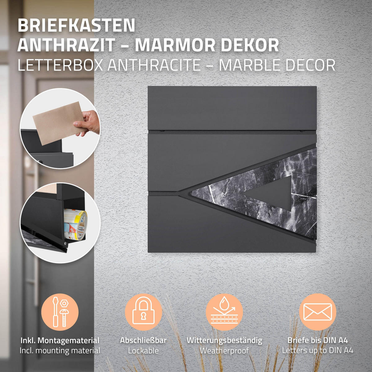 BRIEFKASTEN Anthrazit-Schwarz mit bepflanzbarem Ständer - Anthrazit/Hellgrau, Metall (120cm) - ML-DESIGN