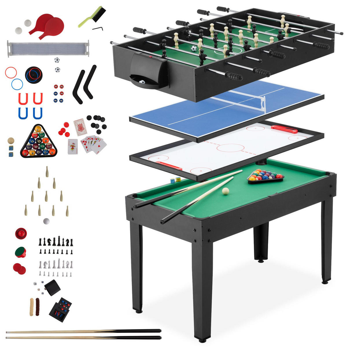 MULTIFUNKTIONALER SPIELTISCH Sirgamealot, 125 x 123 x 83 cm, schwarz/grün - Schwarz/Grün, Holz (125/123cm) - tectake