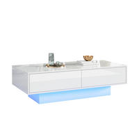 COUCHTISCH 115/55/34 cm in Weiß mit 2 Schubladen und LED-Beleuchtung - Weiß, Holzwerkstoff (115/55/34cm) - Flora Grace