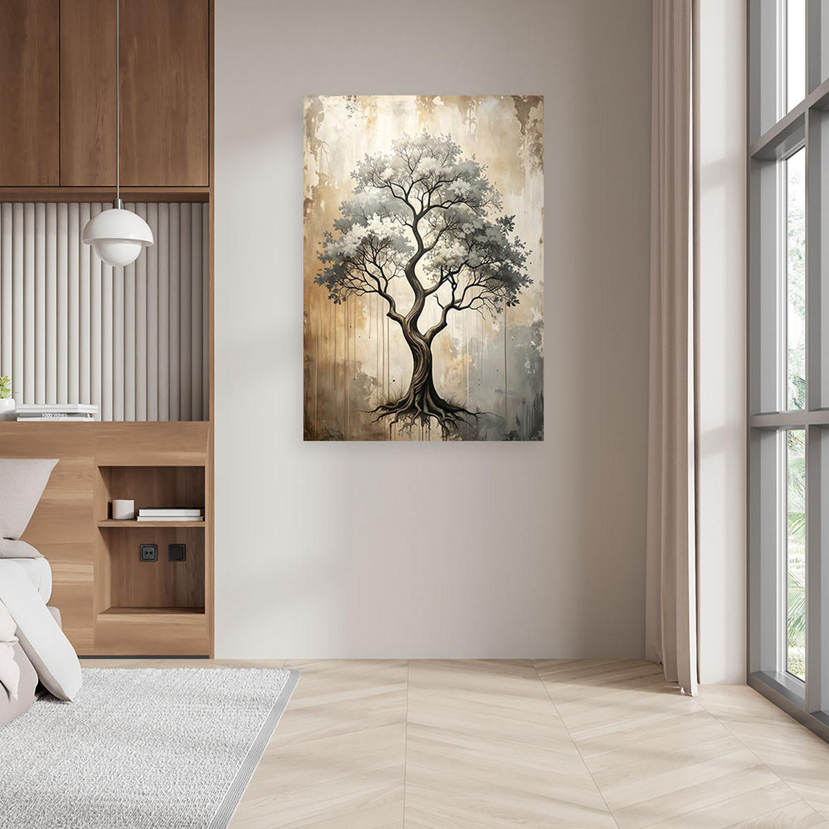 WANDBILD, Grunge Baum Abstrakt in Beige - Grau, Textil (30/45cm) - Feeby