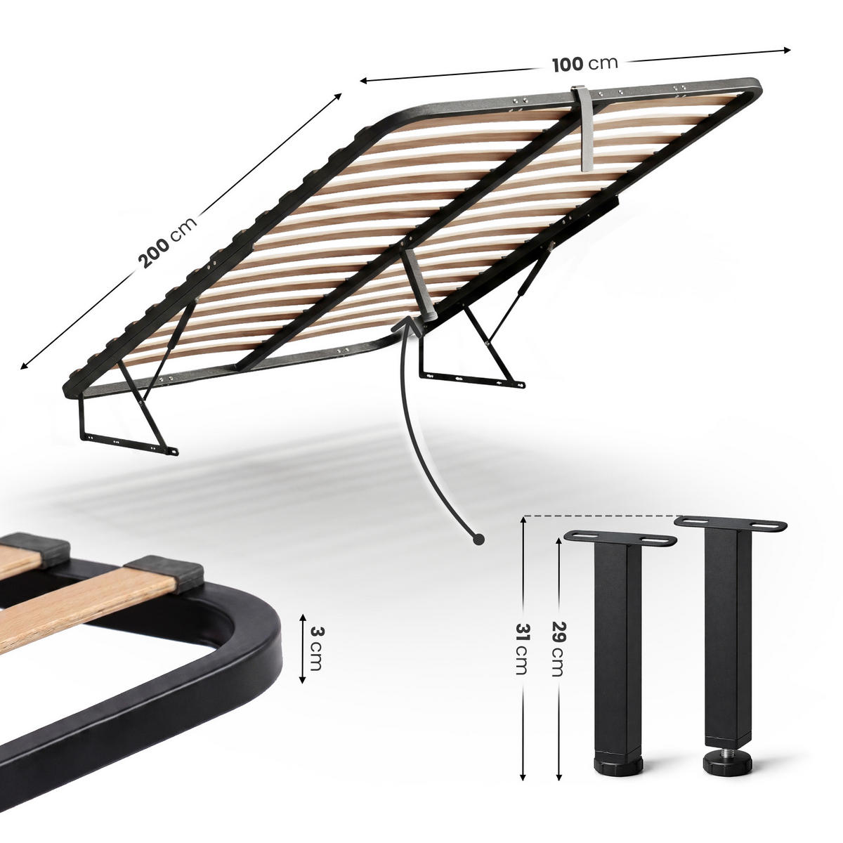 LATTENROST 100x200 cm - Schwarz, Holz/Metall (100/200cm) - Akord