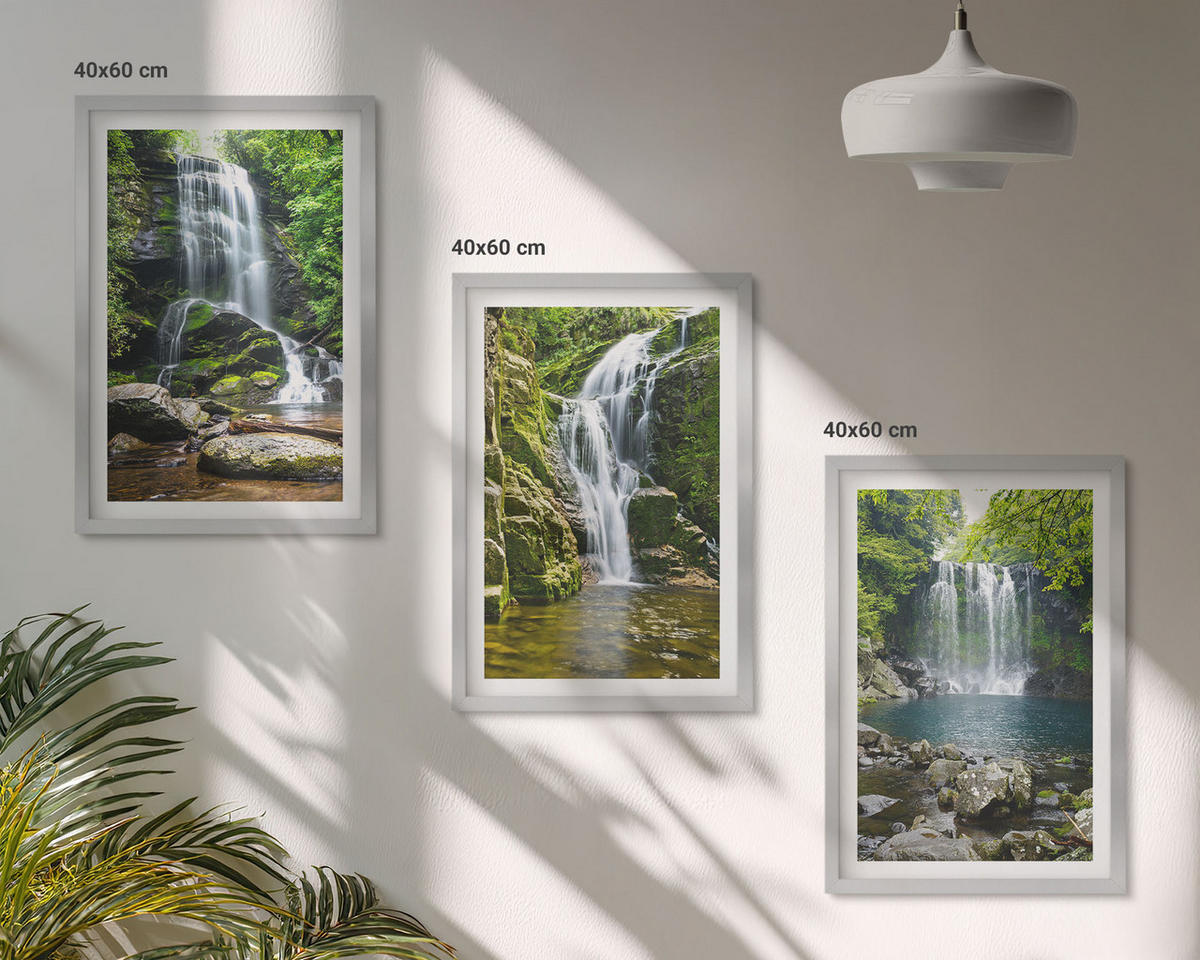 BILDER SET 3er Set - 40x60 cm Silberner Rahmen - Wasserfälle, grüne Umgebung - Silberfarben, Kunststoff (40/60cm) - TULUP