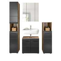 BADMÖBEL-SET Schwarz matt, Eiche Nox, Badezimmer 4-teilig 150 x 185 cm mit viel Stauraum - Eichefarben/Schwarz, Glas/Holzwerkstoff (150/185/30cm) - Inn.Furn