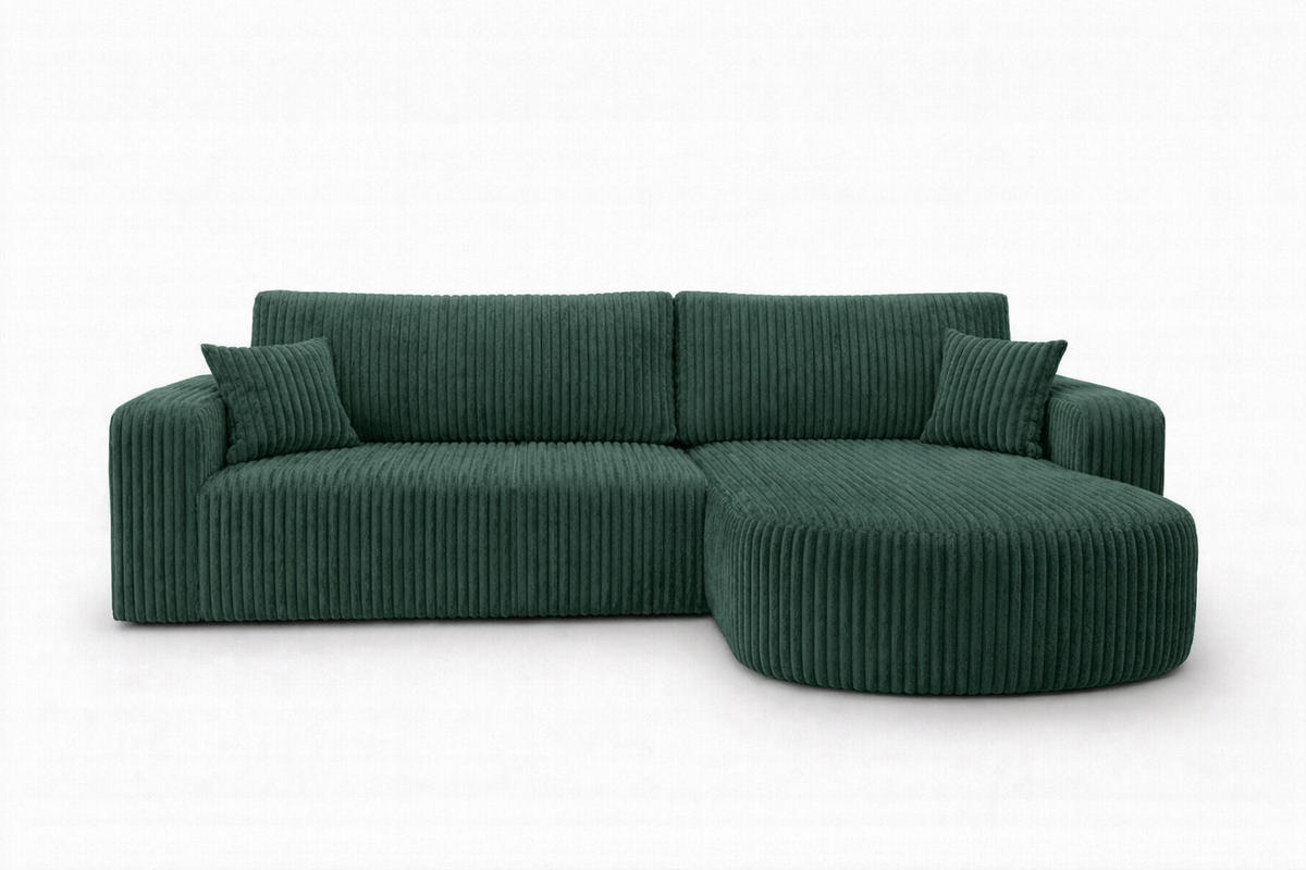ECKSOFA Mit Schlaffunktion, Cordstoff Tilia, Grün, Rechts, ROUND ONE XL - Grün, Holz (271/175cm) - Kaiser Möbel