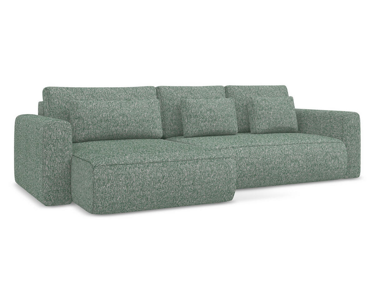 ECKSOFA mit Schlaffunktion Strukturstoff Stoff Grün - Schwarz/Hellgrün, Kunststoff/Textil (149/278cm) - Makamii
