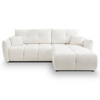 ECKSOFA MODA S Creme Geflochtener Stoff mit Schlaffunktion - Creme, Holz (257/177cm) - MASSENO