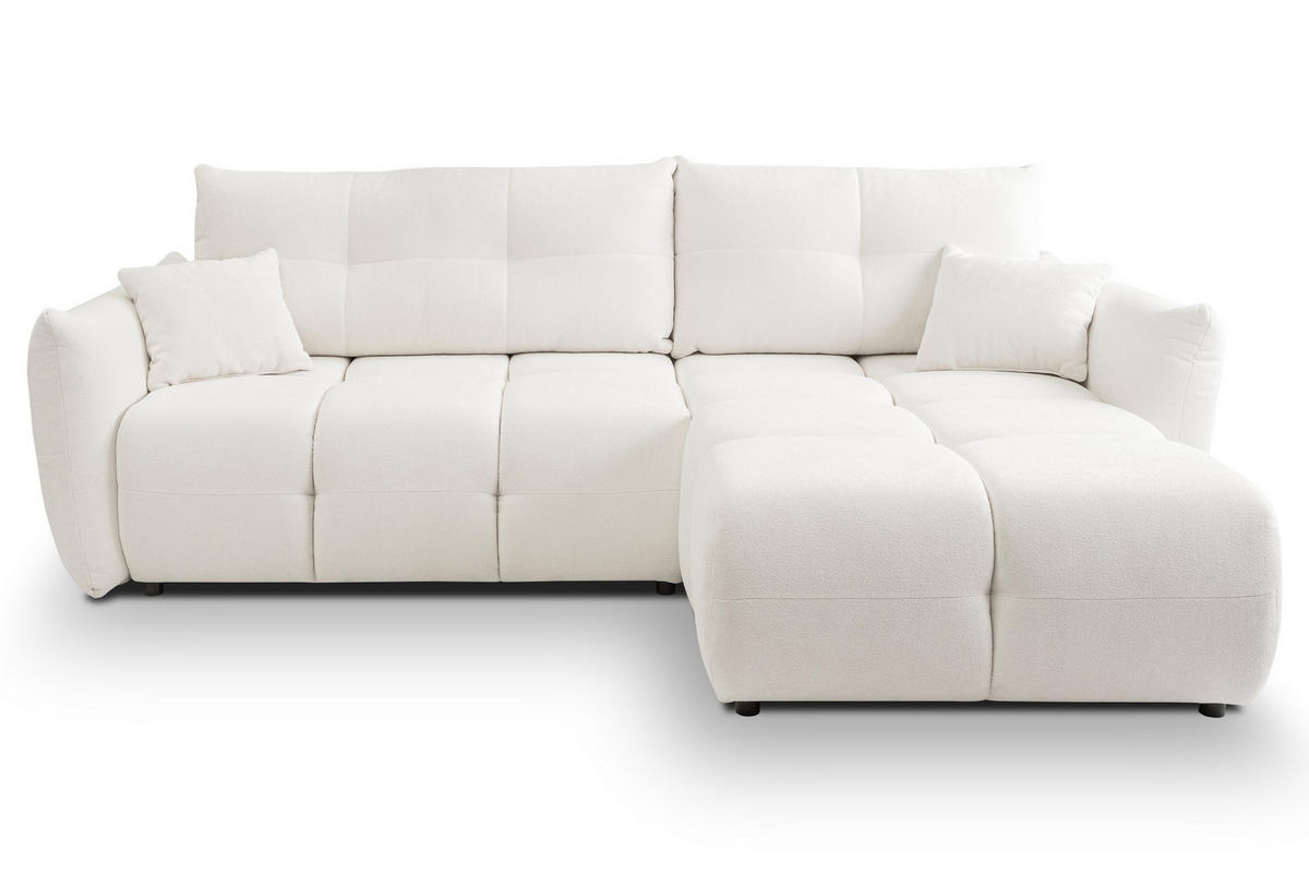 ECKSOFA MODA S Creme Geflochtener Stoff mit Schlaffunktion - Creme, Holz (257/177cm) - MASSENO