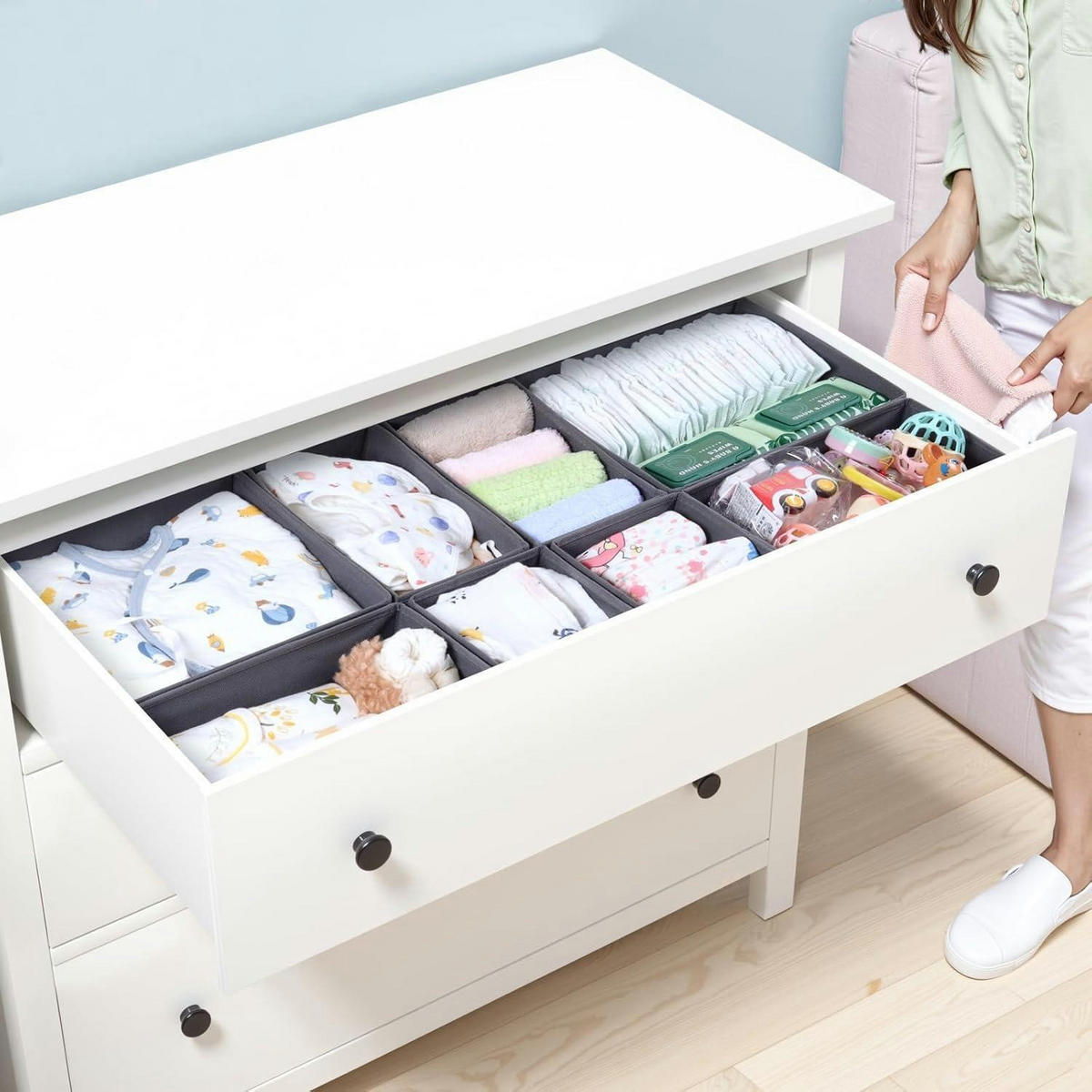 KLEIDERSCHRANK Organizer 8-teiliges Set Grau - Grau, Textil (28/12/42cm)