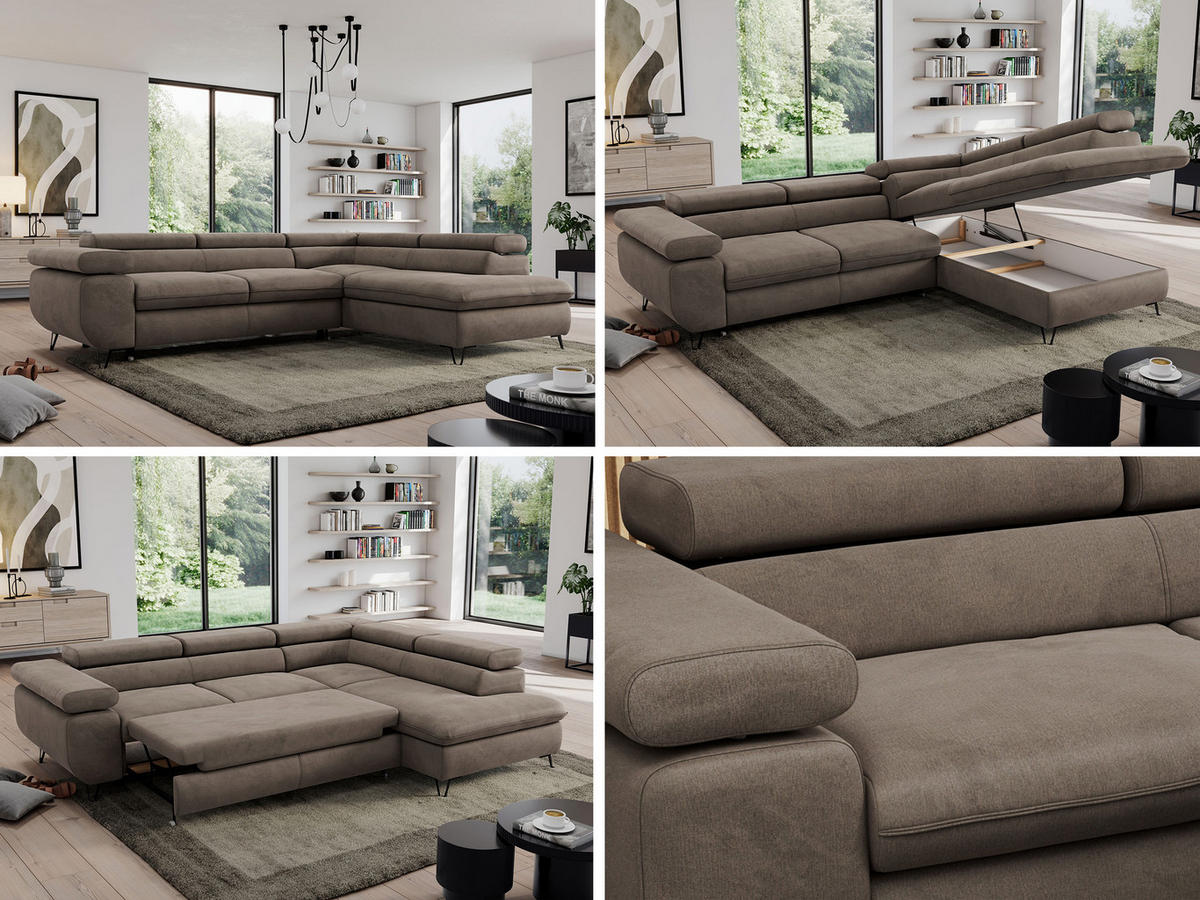 ECKSOFA PEDRO L Braun Velvet - Rechts Seite - Schwarz/Braun, Textil/Metall (273/208cm) - MKS