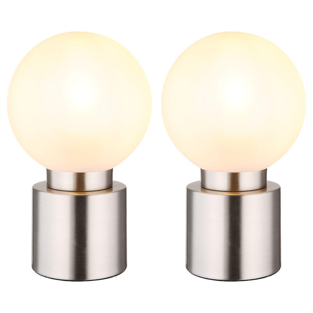 TISCHLEUCHTE Metall Silber opal 2er Set - Silberfarben, Glas (15/15/24.5cm) - Globo Lighting
