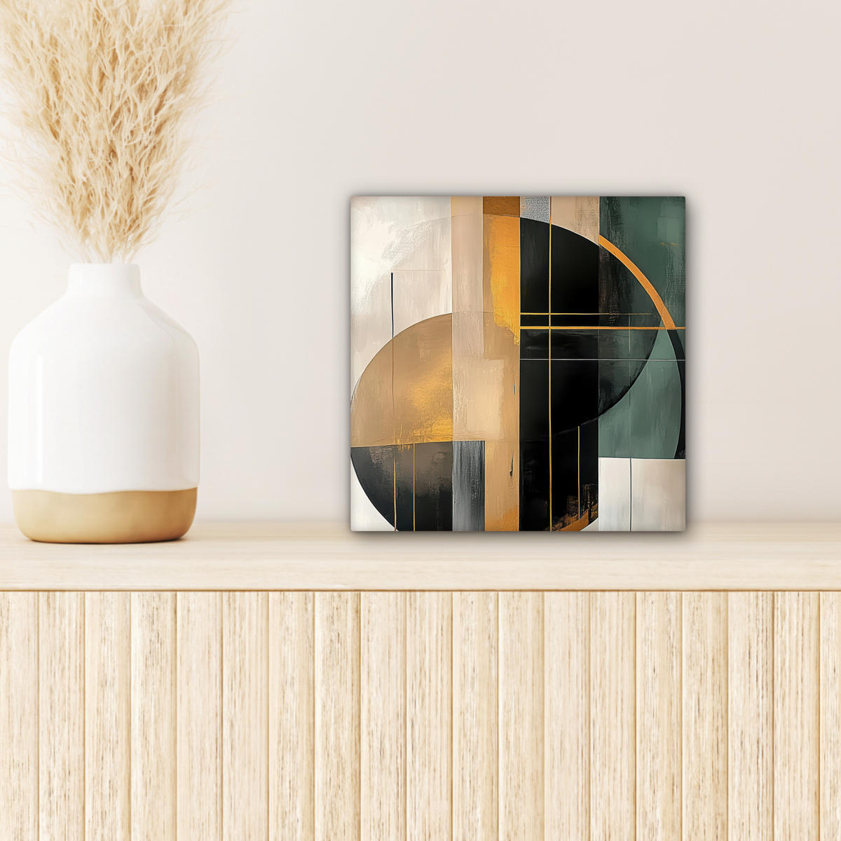 LEINWANDBILD - Abstrakt - Gold - Bronze - Grün - Formen - Modern - 20x20 - Wandbilder - Multicolor, Textil (20/20cm) - MuchoWow