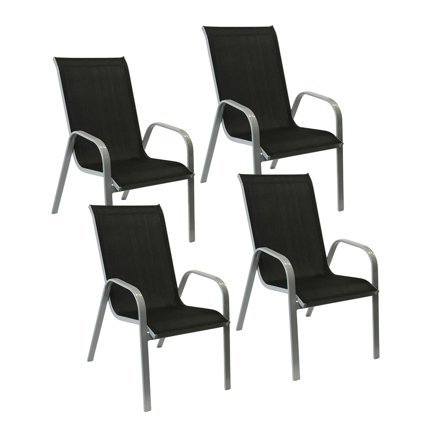 GARTENSTÜHLE Marbella Schwarz und Grau 4er-Set - Schwarz, Kunststoff (56.5/92.5/76cm) - Happy Garden