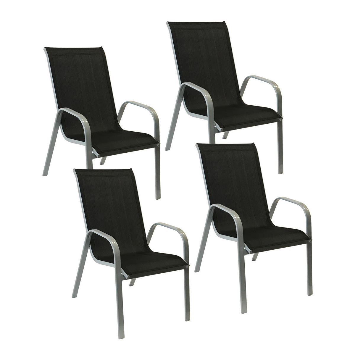 GARTENSTÜHLE Marbella Schwarz und Grau 4er-Set - Schwarz, Kunststoff (56.5/92.5/76cm) - Happy Garden