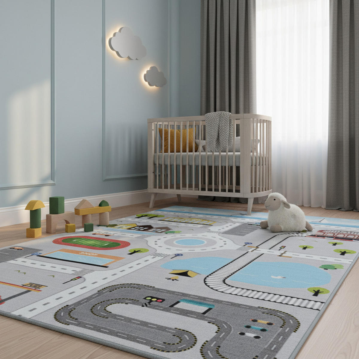 KINDERTEPPICH Spielstraße Pflegeleicht Waschbar Kinderzimmer OEKO-TEX Grau 100x150 cm Flur – TRAUN - Grau, Textil (100/150cm) - KADIMA DESIGN