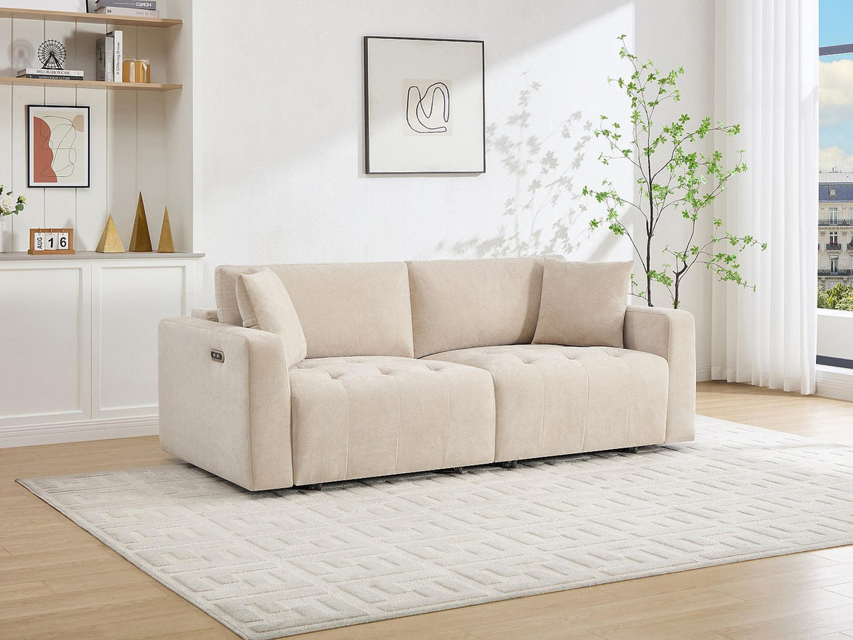 3-SITZER-SOFA mit elektrisch verstellbaren Sitzflächen in beigem Stoff - DIMARIAS - Beige, Textil (210/86/107cm) - Vente-Unique