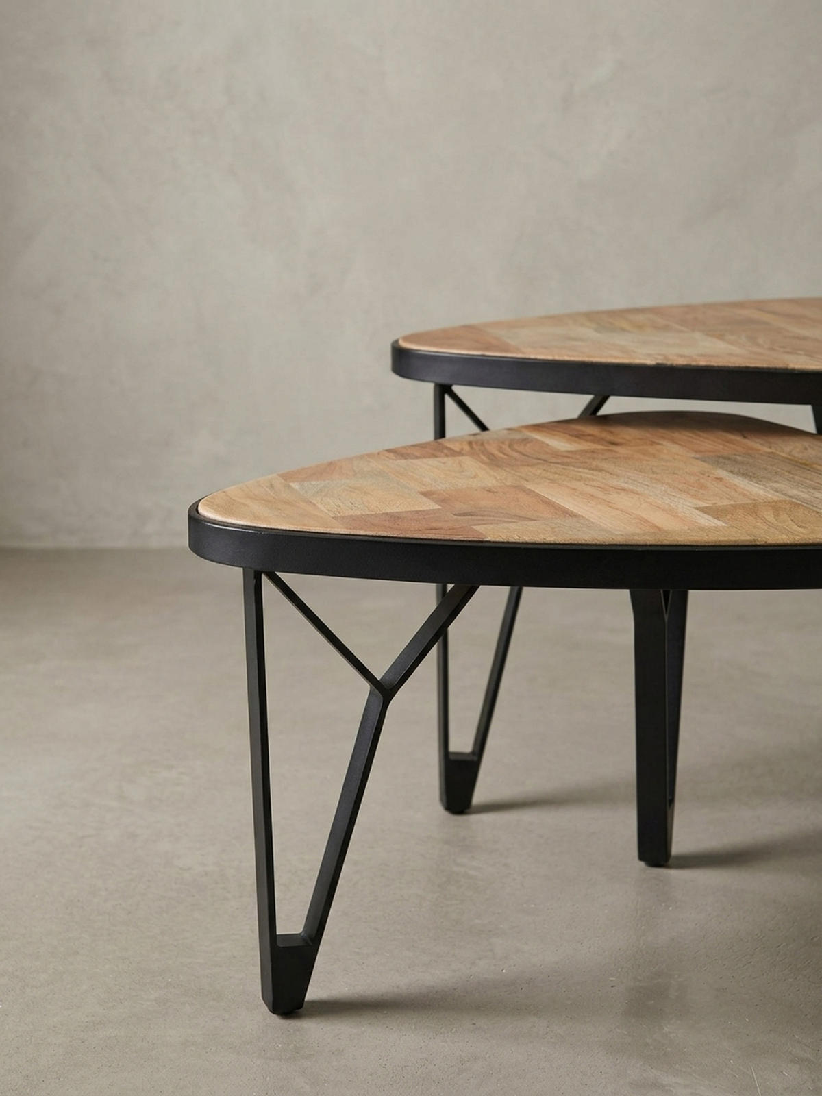 COUCHTISCH Set – Massivholz Metall Braun Schwarz platzsparend Industrial - Beige/Schwarz, Holz/Metall (60/60/45cm) - KADIMA DESIGN