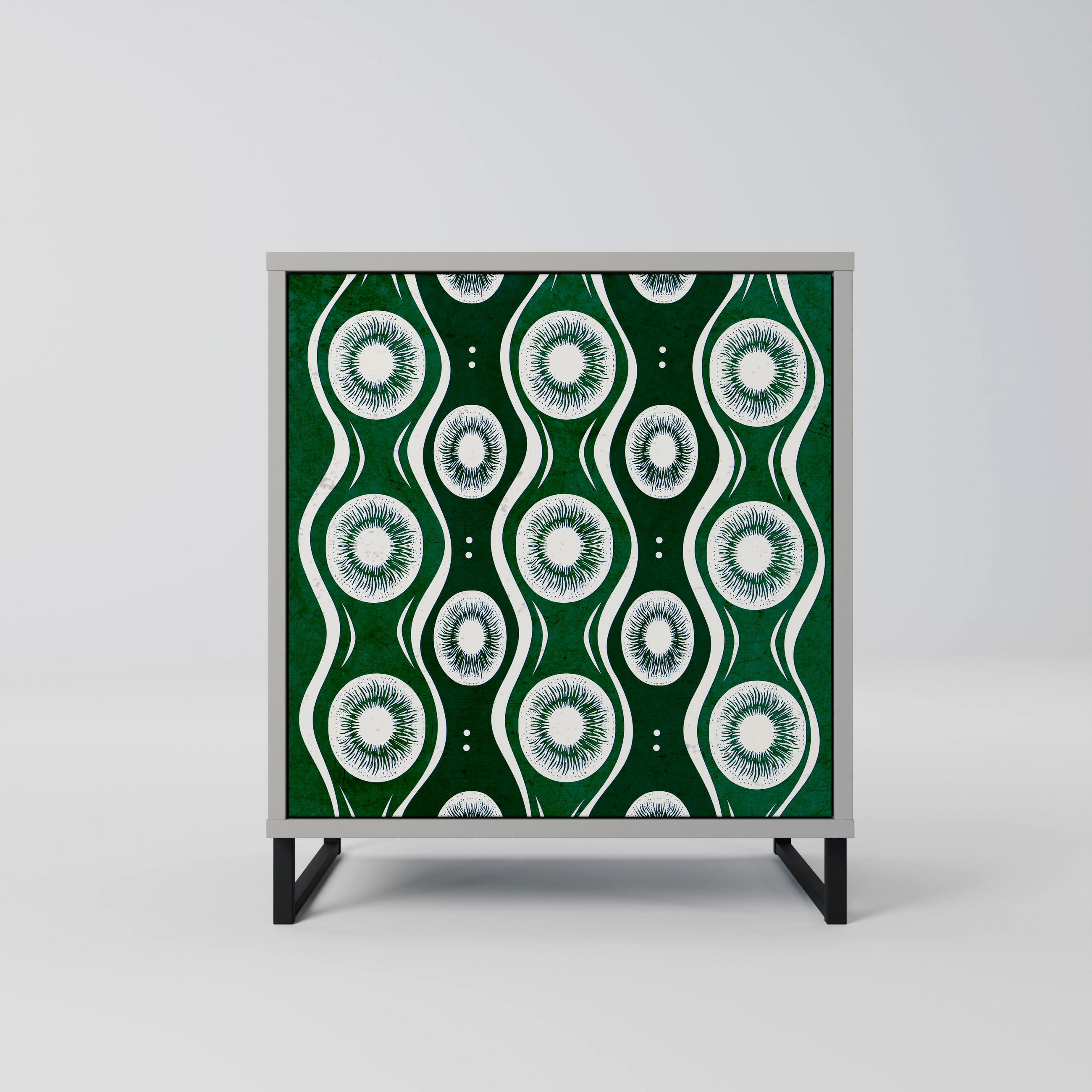 SIDEBOARD GREEN EYES, Grau, 57,5x42x67,5 cm, Schwarze Metall-Rahmenfüße - Multicolor/Schwarz, Holzwerkstoff/Metall (57.5/67.5/42cm) - SpaceRebels