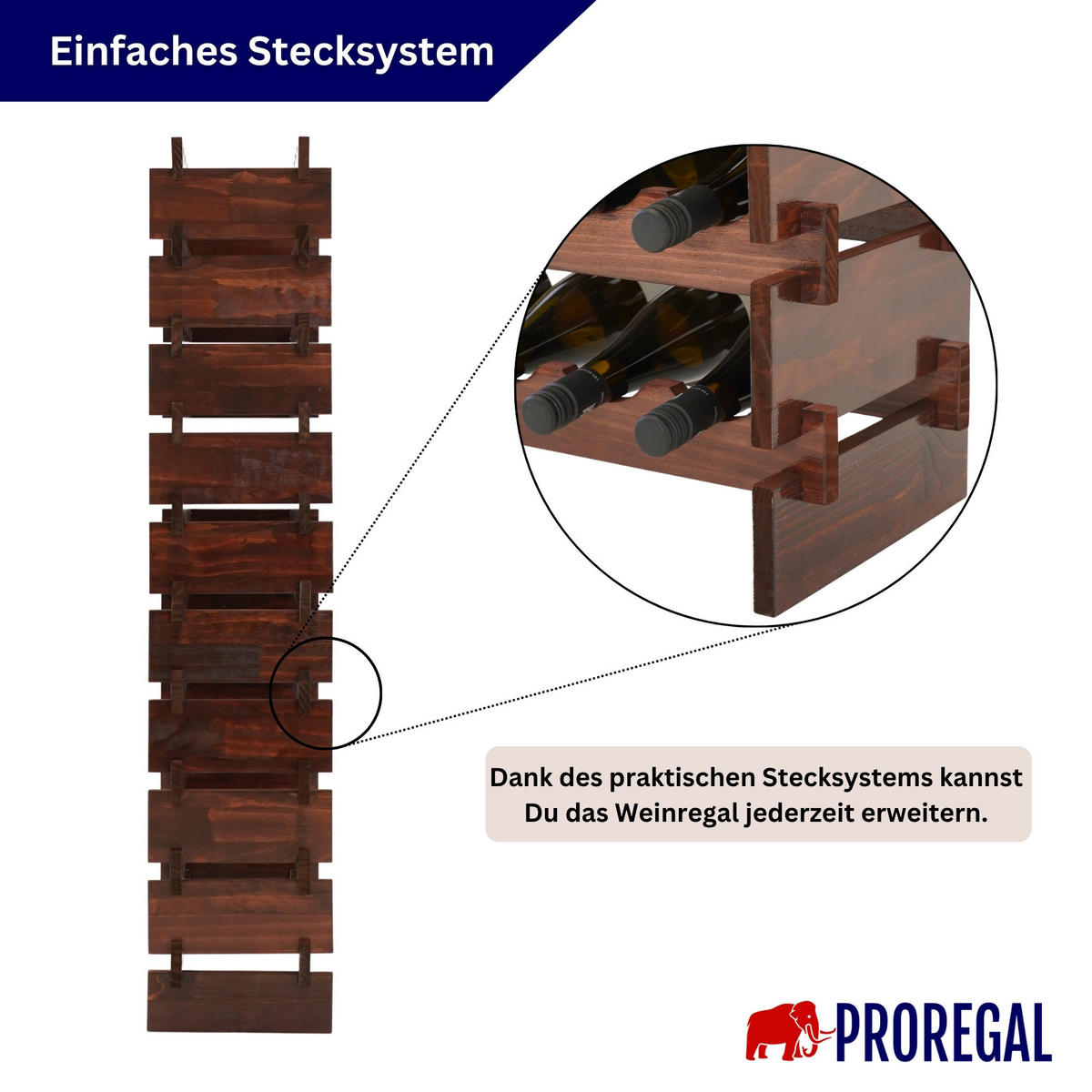 WEINREGAL NAVARRA aus Holz 135x65x28cm 60 Flaschen auf 10 Ebenen Braun geölt - Braun, Holz (65/135/28cm) - PROREGAL